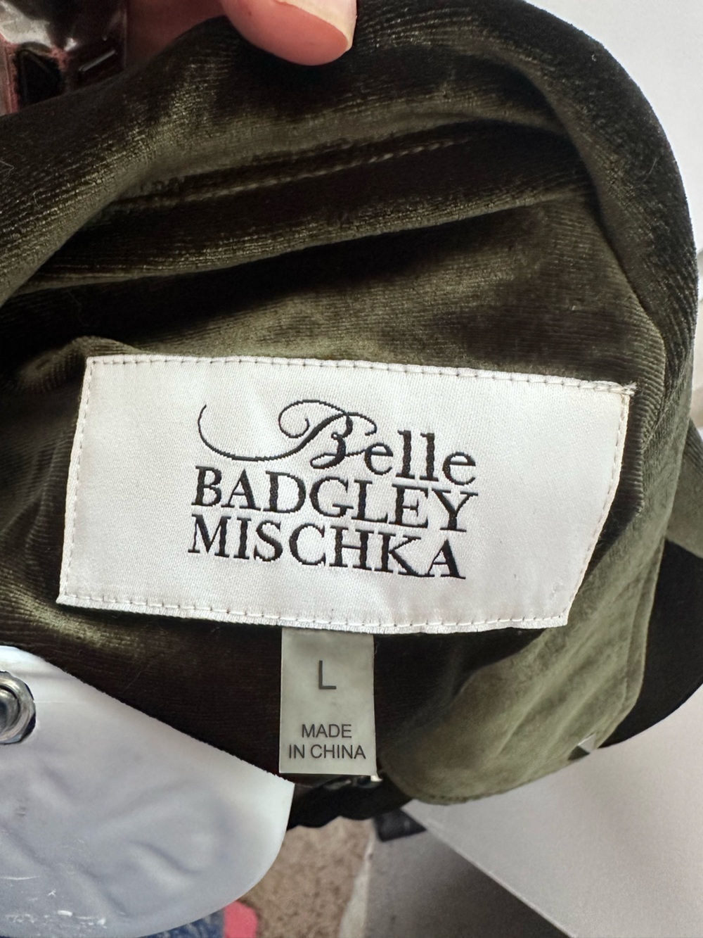 Badgley Mischka Dark Olive Green Velvet Moto Jacket - Picture 2 of 7